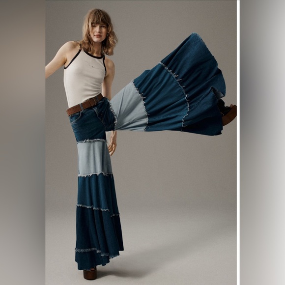 We the Free Dreamscape Tiered Wide-Leg Jeans in Indigo Illusion - size 32S NWT - Picture 2 of 9